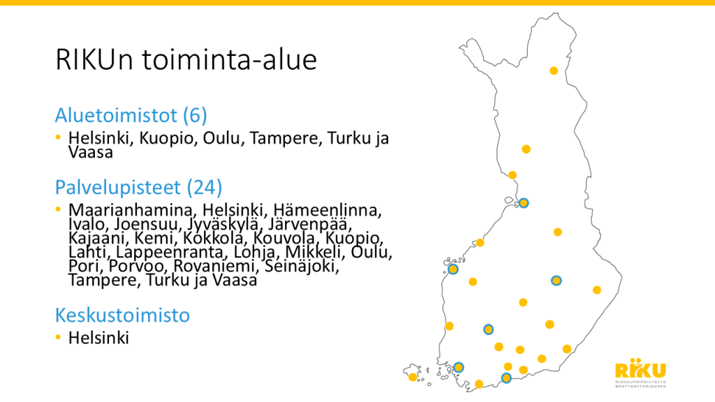 Kartta ja luettelo RIKUn palvelupisteistä ja aluetoimistoista
