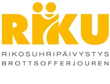 RIKUn logo. Teksti: RIKU Rikosuhripäivystys Brottsofferjouren